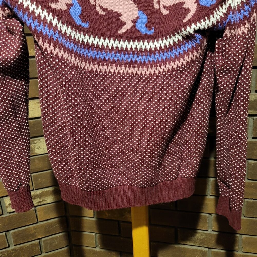 ModCloth Unicorn Heart Fair Isle Sweater Burgundy Knit - Size Small - Picture 4 of 6